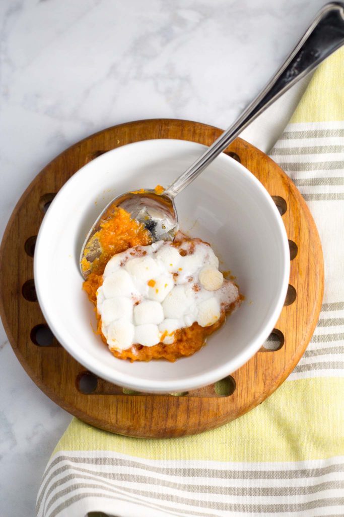 mashed sweet potatoes in a serving bowl