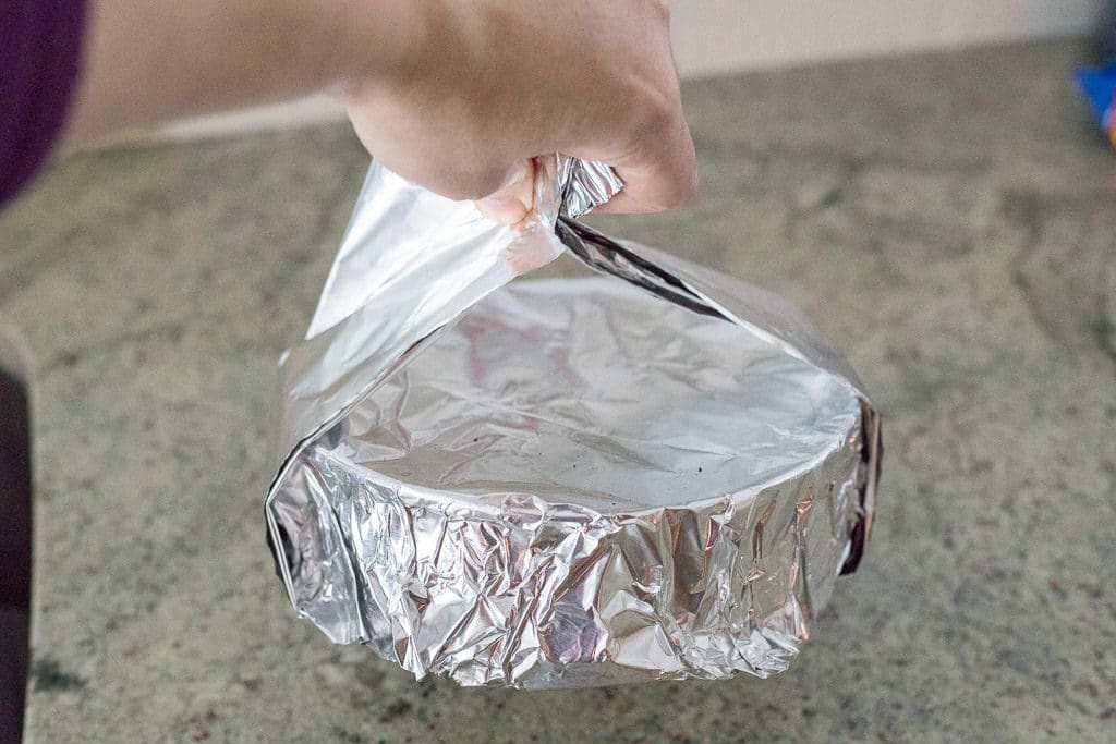 cheesecake pan in a foil sling