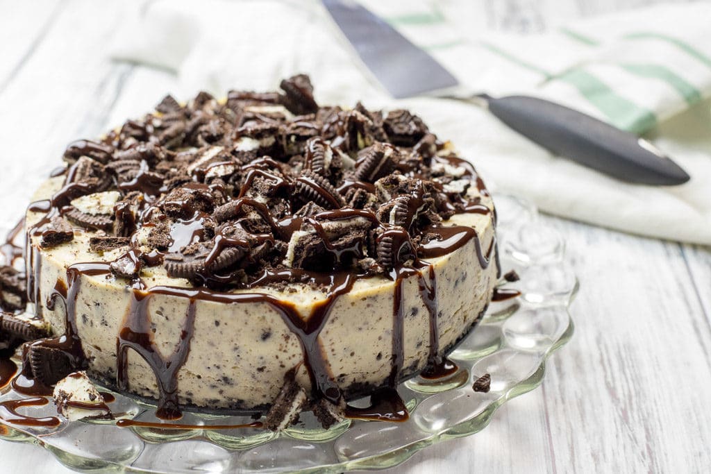 instant pot oreo cheesecake on a platter