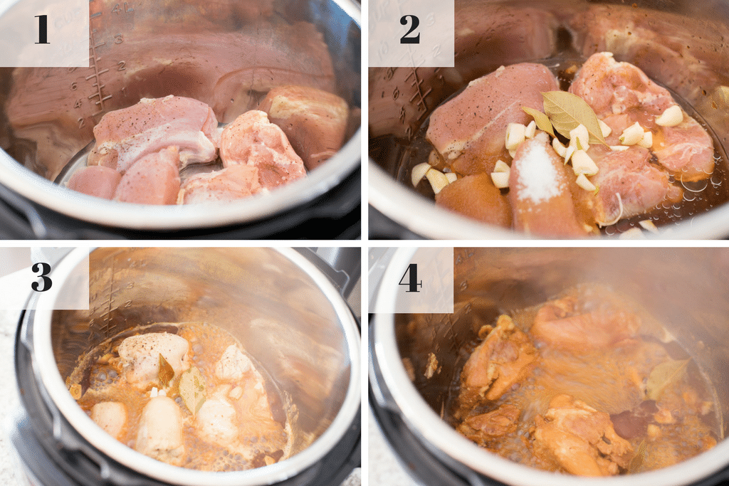 Step by step instructions for making Instant Pot Chicken Adobo