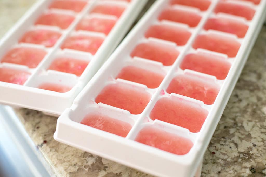rose wine frozen in ice cube trays
